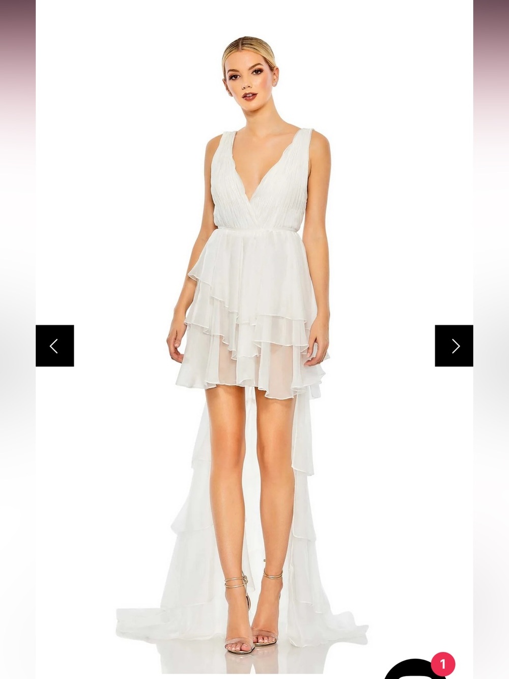 Nwt Mac Duggal Deep V-neck High Low Ruffled Party Dress 55320 White Gown Size 8